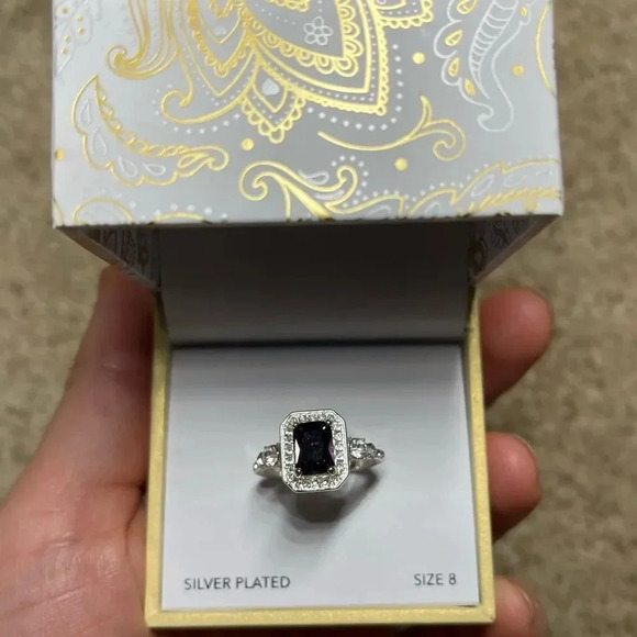 Charter Club Silver-Tone Pave & Purple Square Crystal Halo Ring 5,8,9 sizes NWT - Picture 6 of 6